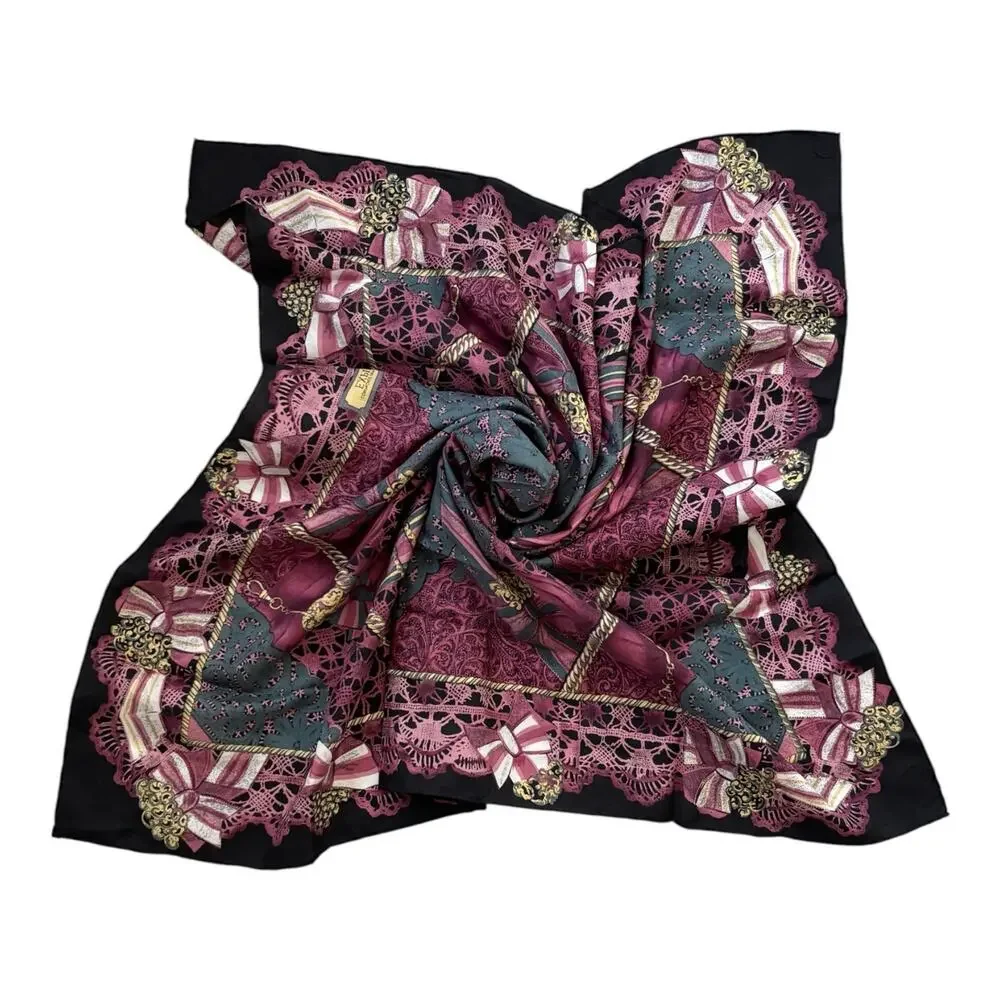 1980s EXPRESS Compagnie Internationale Silk Scarf Pink Black 33” Square Vintage